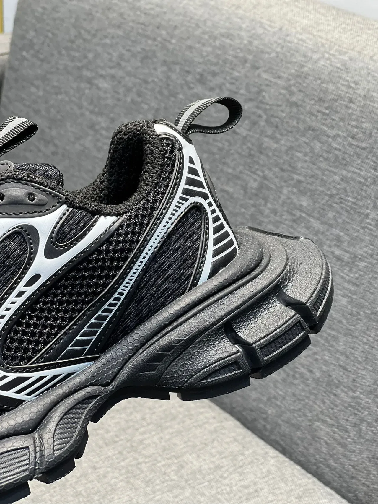 Black and White Chunky Sole Mesh Sneaker 8