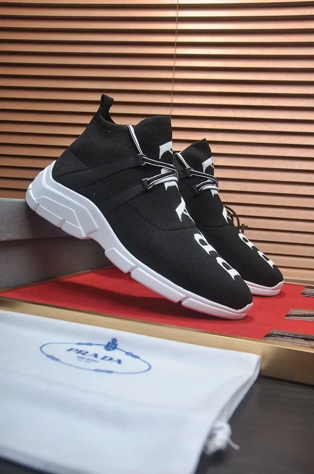 Black and White Knit High-Top Lifestyle Sneaker 2