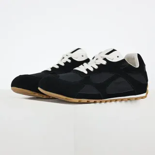 Black and White Suede Retro Runner Lifestyle Sneakers