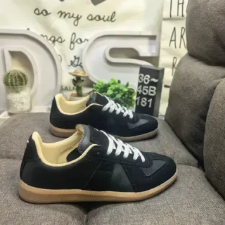 Black Beige Low-Top Leather Upper Sneakers