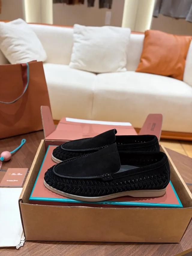 Black Beige Woven Suede Upper Slip-On Construction Loafer 4