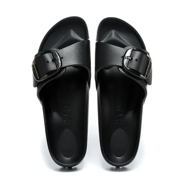 Black Buckle-Front Molded Sole Slide Sandal 2
