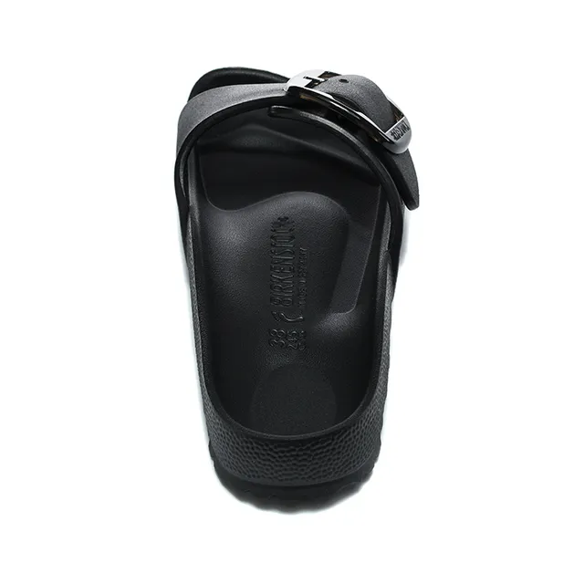 Black Buckle-Front Molded Sole Slide Sandal 5