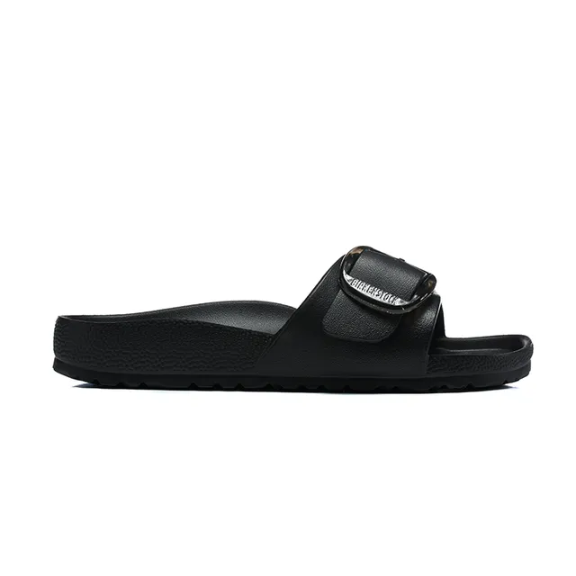 Black Buckle-Front Molded Sole Slide Sandal 6