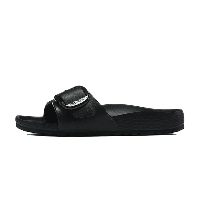 Black Buckle-Front Molded Sole Slide Sandal 7