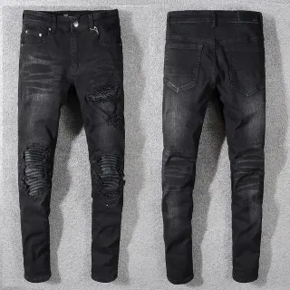 بنطال جينز أسود distressed slim-fit