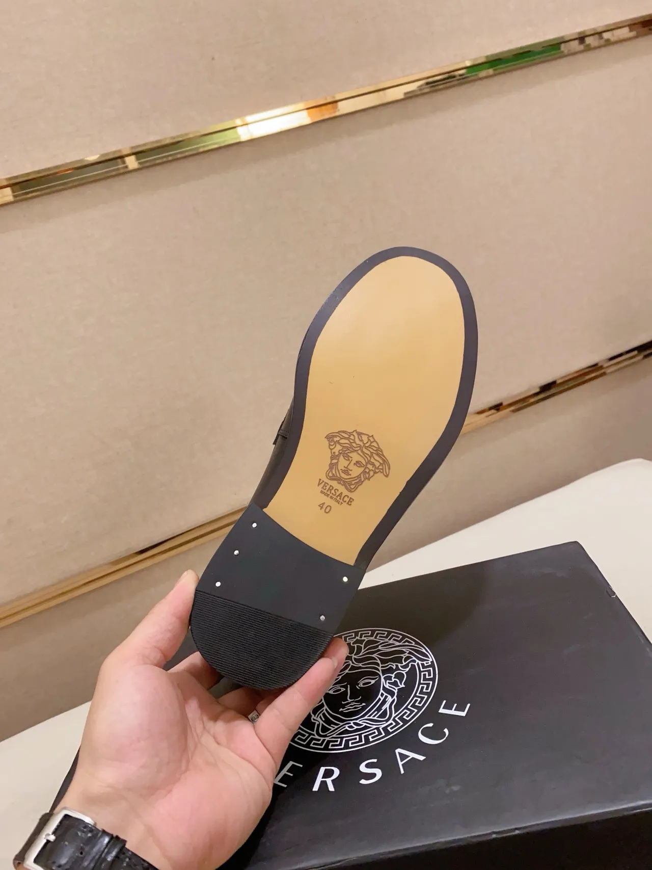 Black Gold Leather Buckle Loafer 3