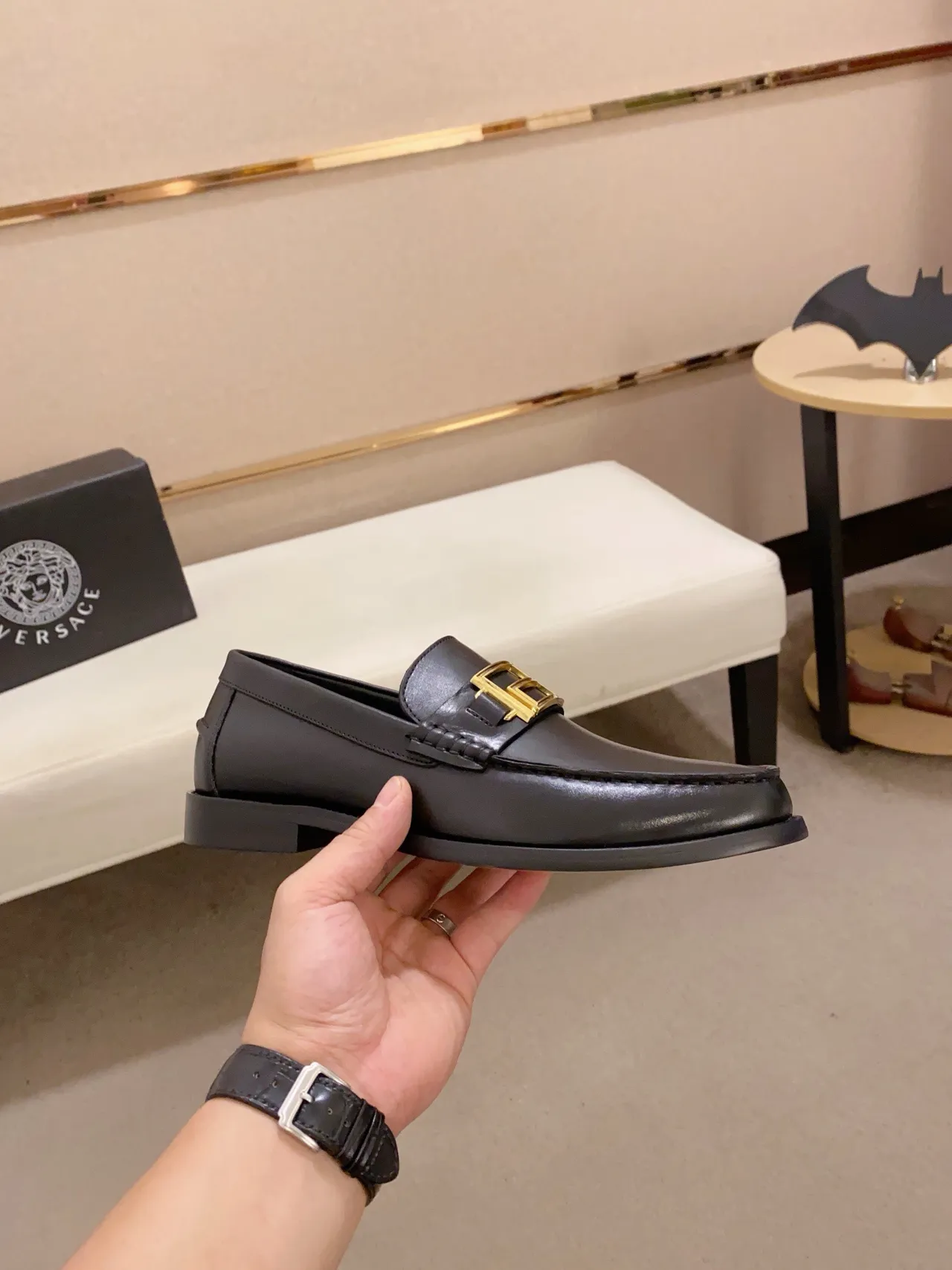 Black Gold Leather Buckle Loafer 5