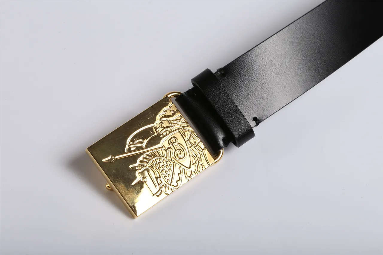 Black Gold Smooth Strap Large Rectangular Buckle Leather Belt 3