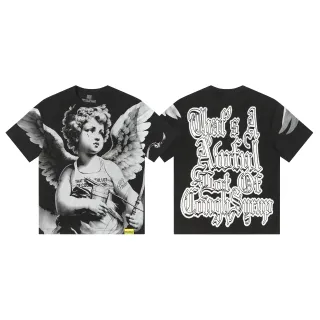 Camiseta negra con estampado gráfico de ángel a doble cara