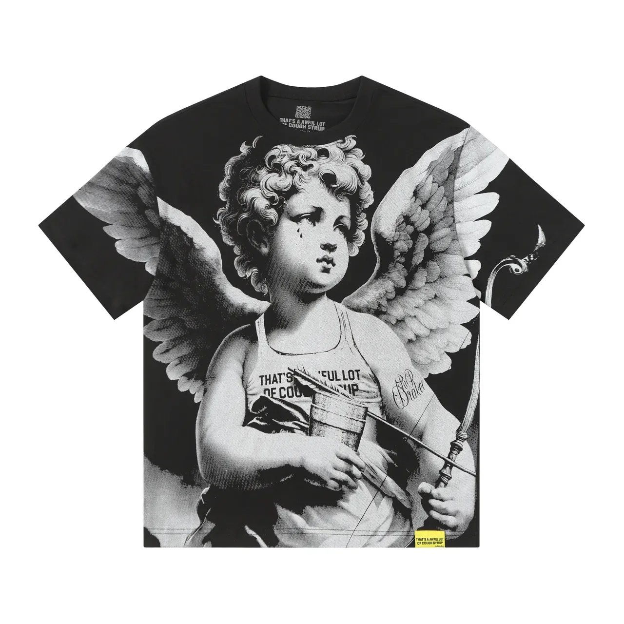 Black Graphic-Print Double-Sided Angel Motif T-Shirt 2