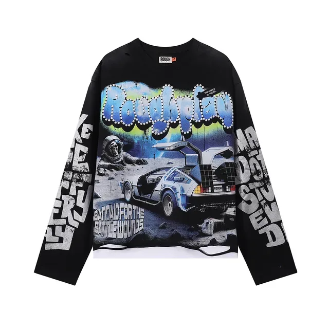 Black Graphic-Print Oversized Long-Sleeve Crewneck Top 3