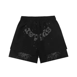 Black Gray Layered Construction Metallic Graphic Print Shorts
