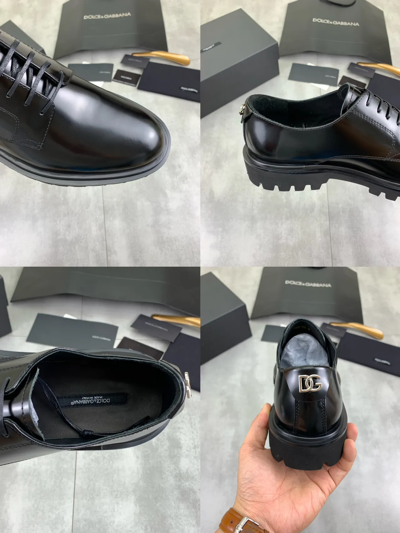 Black High-Shine Leather Chunky Lug Sole Oxford Shoes 3
