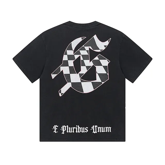 Black Multicolor Graphic Print Checkerboard Back T-Shirt 3