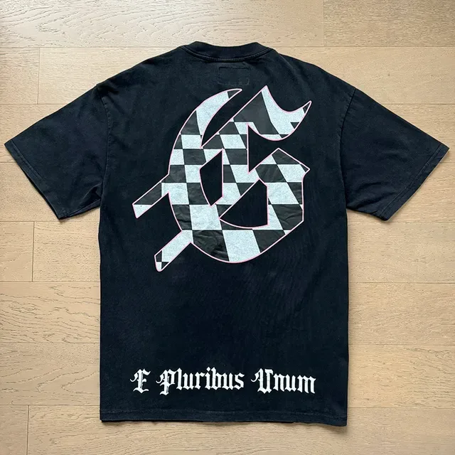Black Multicolor Graphic Print Checkerboard Back T-Shirt 7
