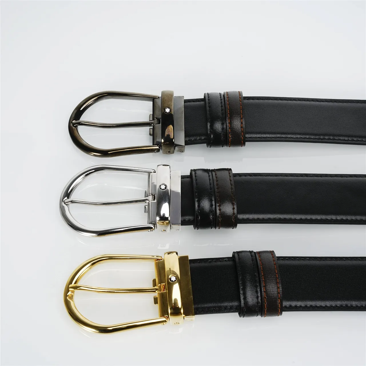Black Orange Full-Grain Antiqued Two-Tone Metal Buckle Leather Belt 2
