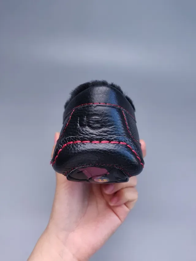 Black Red Pebbled Leather Contrast Stitching Loafer 4