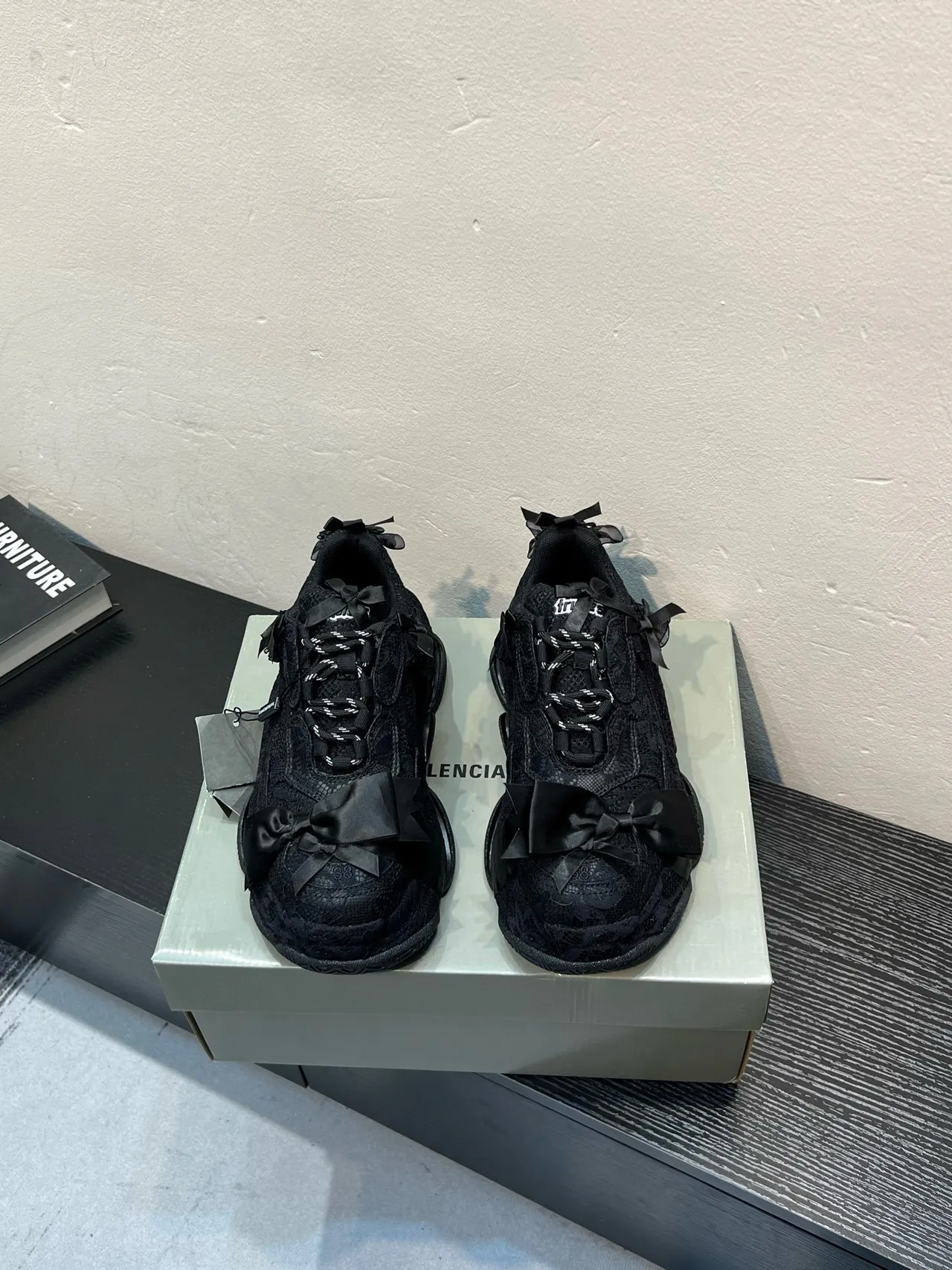 Black Silhouette Textured Mesh Upper Chunky Sneakers 2