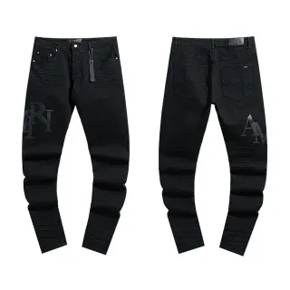 Black Slim-Fit Monogram Print Jeans
