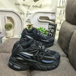 Black Sole Layered Synthetic Overlays Chunky Sneakers
