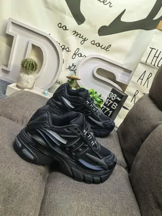 Black Sole Layered Synthetic Overlays Chunky Sneakers 9