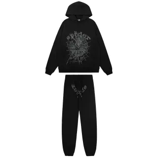 Black Spiderweb Graphic Oversized Hoodie and Jogger Tracksuit