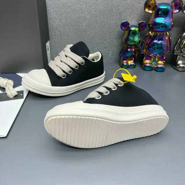 Black White Canvas Upper Oversized Flat Laces Lifestyle Sneakers 3