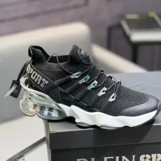 Black White Knit Upper Transparent Heel Air Unit Chunky Sneakers