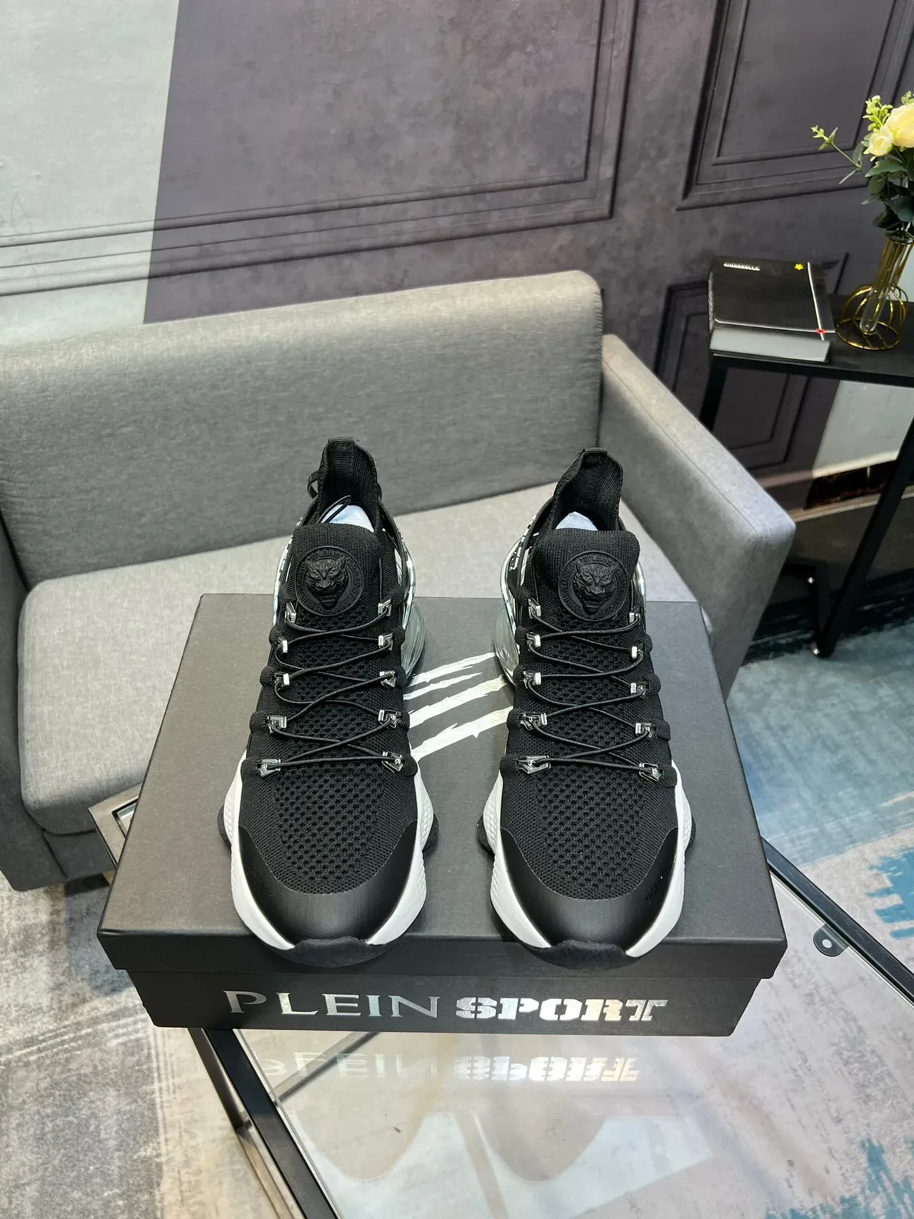 Black White Knit Upper Transparent Heel Air Unit Chunky Sneakers 2