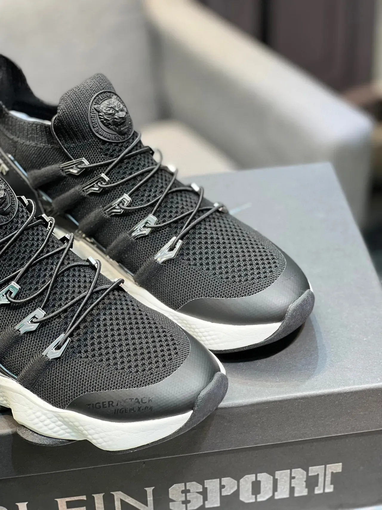 Black White Knit Upper Transparent Heel Air Unit Chunky Sneakers 6