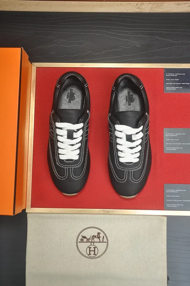 Black White Leather Upper Contrast Stitching Sneakers 5