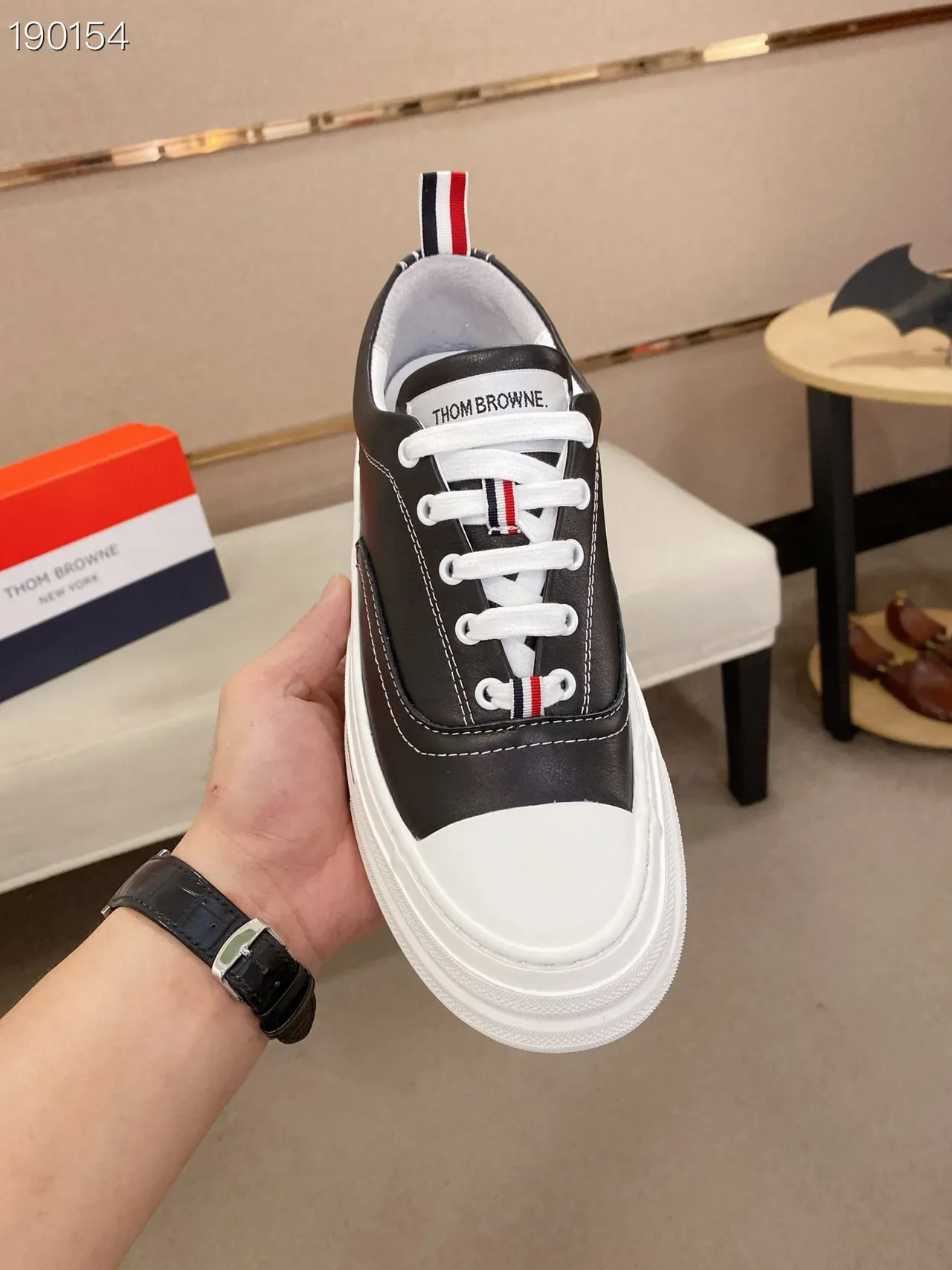 Black White Leather Upper Rubber Sole Lifestyle Sneakers 4