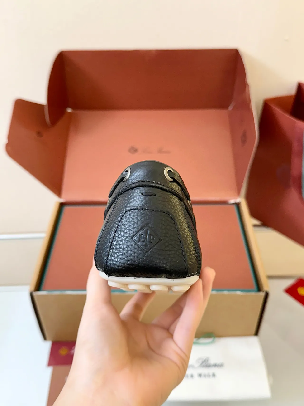 Black White Pebbled Leather Moc-Toe Construction Boat Shoes 4
