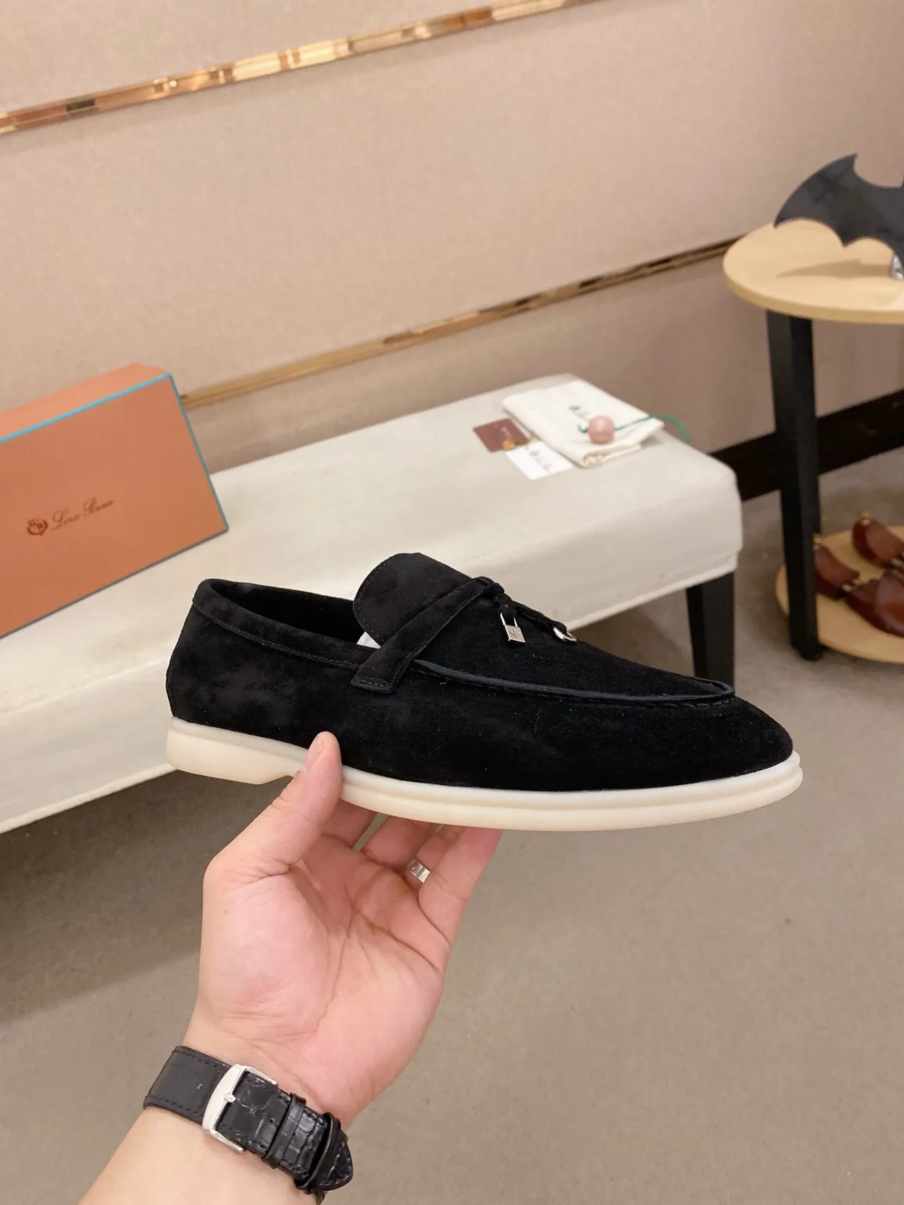 Black White Suede Strap Closure Loafer 5
