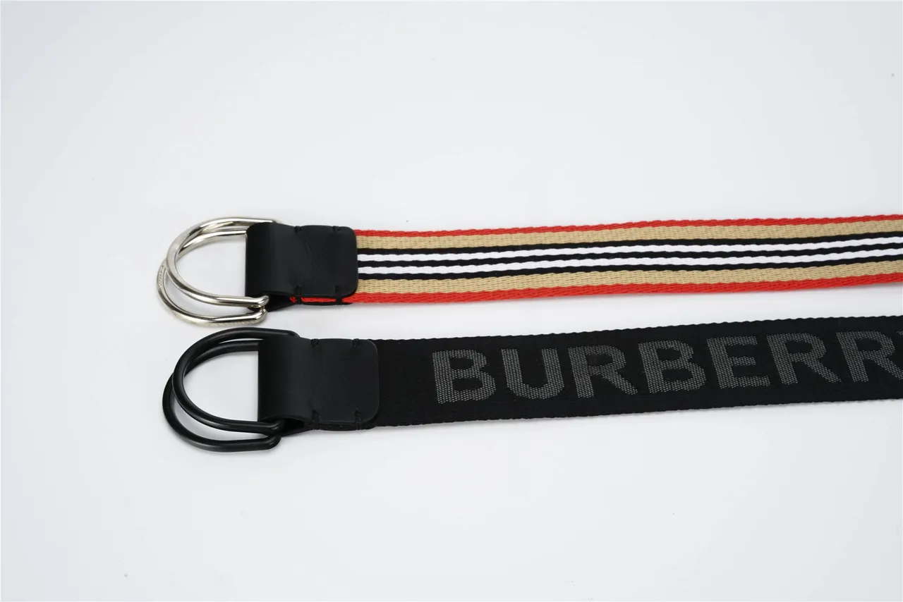Black White Woven Strap Leather Keeper Canvas Belt 2