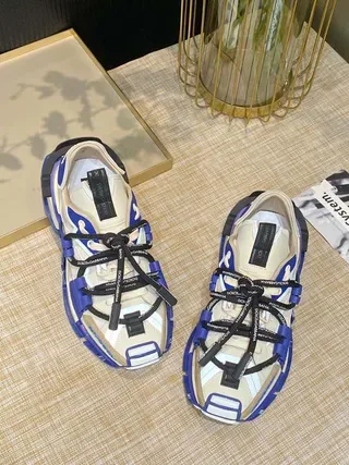 Blue and Cream Chunky Strap Sneakers 6