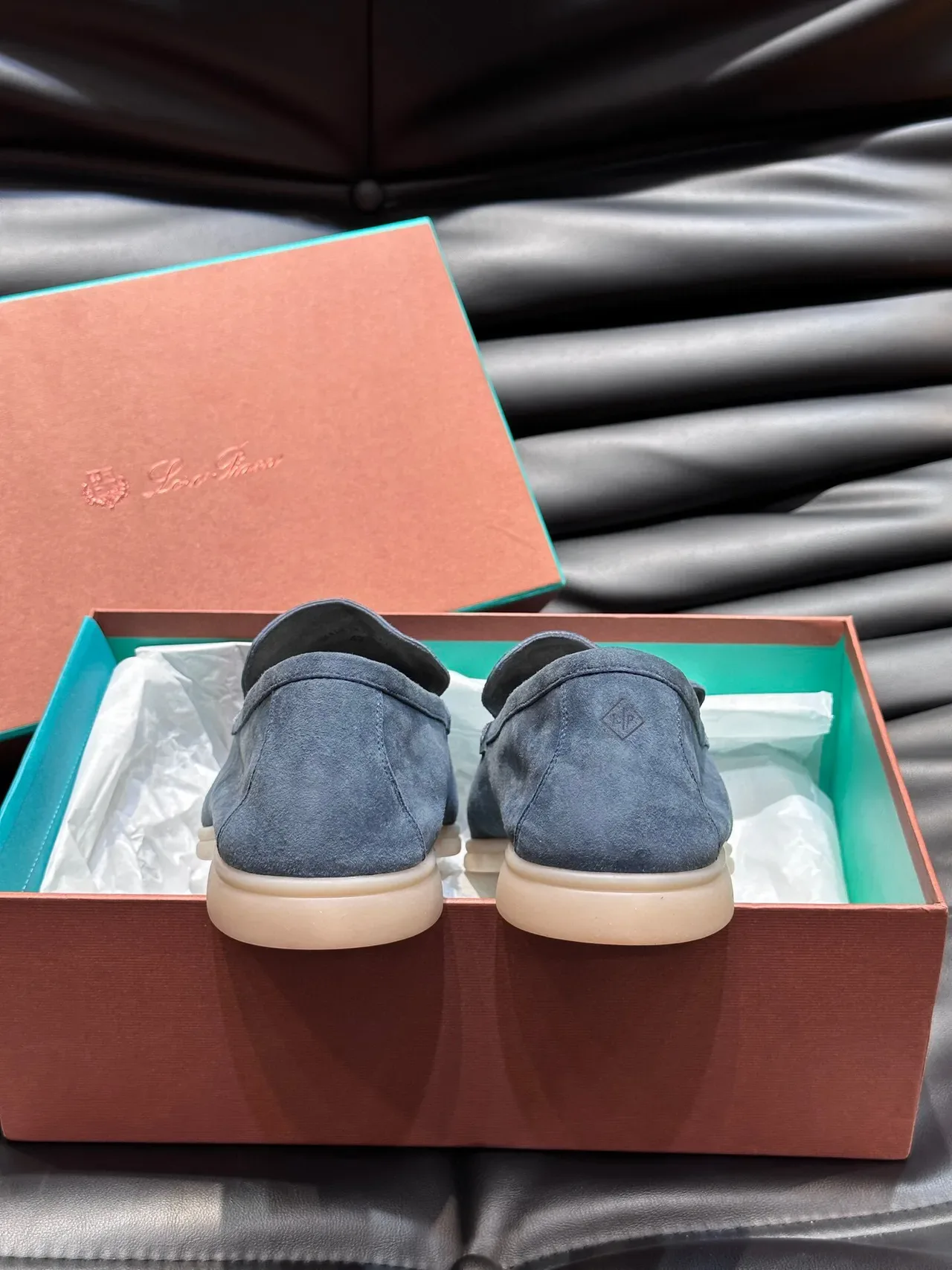 Blue Beige Suede Upper Moc-Toe Stitching Loafer 7