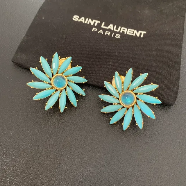Blue Gold Flower-Shaped Marquise-Cut Stone Petals Earrings 9