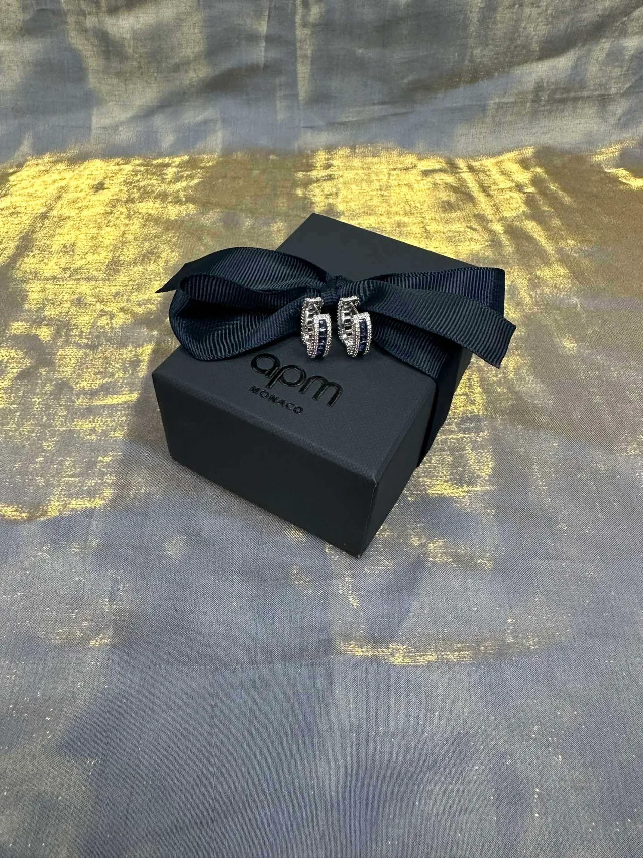 Blue Silver Hoop Pavé-Set Earrings 5