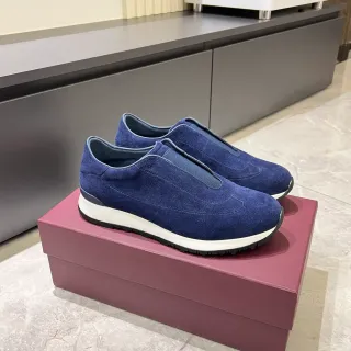 Zapatillas slip-on de ante azul y blanco con elasticidad