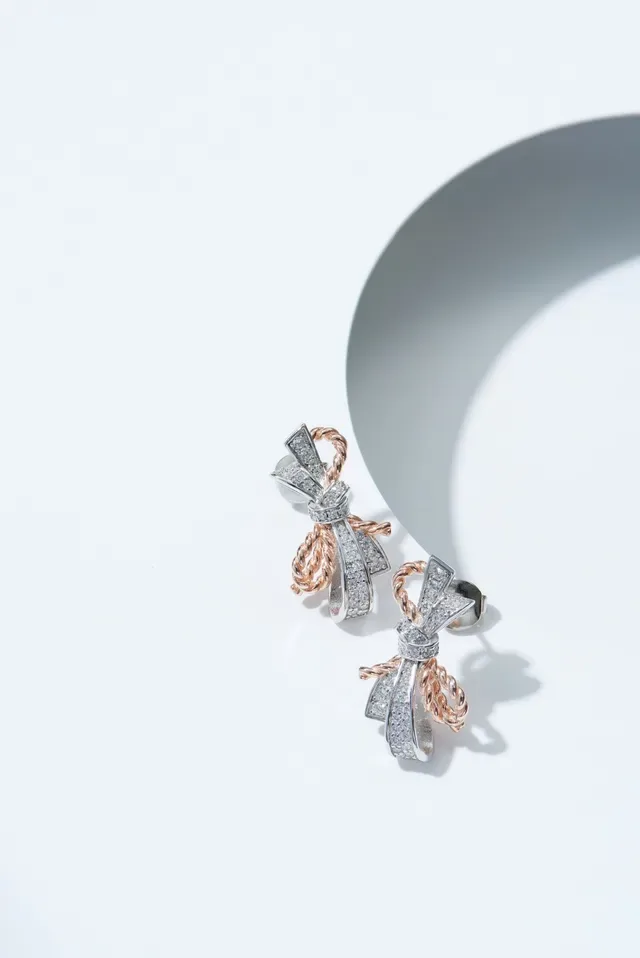 Bow-Shaped Pavé Diamond Two-Tone Stud Earrings 7