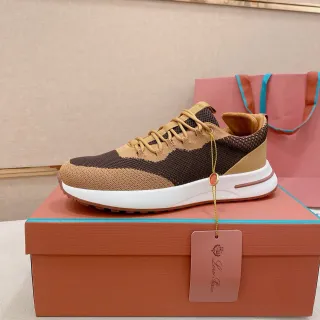 Brown Beige Knit Two-Tone Upper Chunky White Midsole Sneakers
