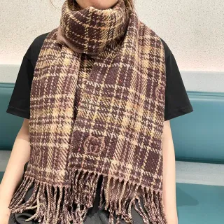 Brown Beige Plaid Pattern Woven Texture Cashmere Scarf