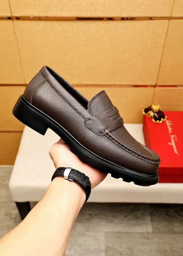 Brown Black Pebbled Leather Penny Strap Loafer 4
