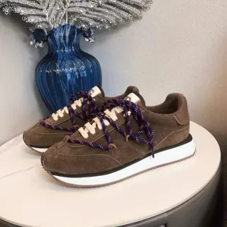Brown Blue Suede Upper Contrast Rope-Style Laces Sneakers