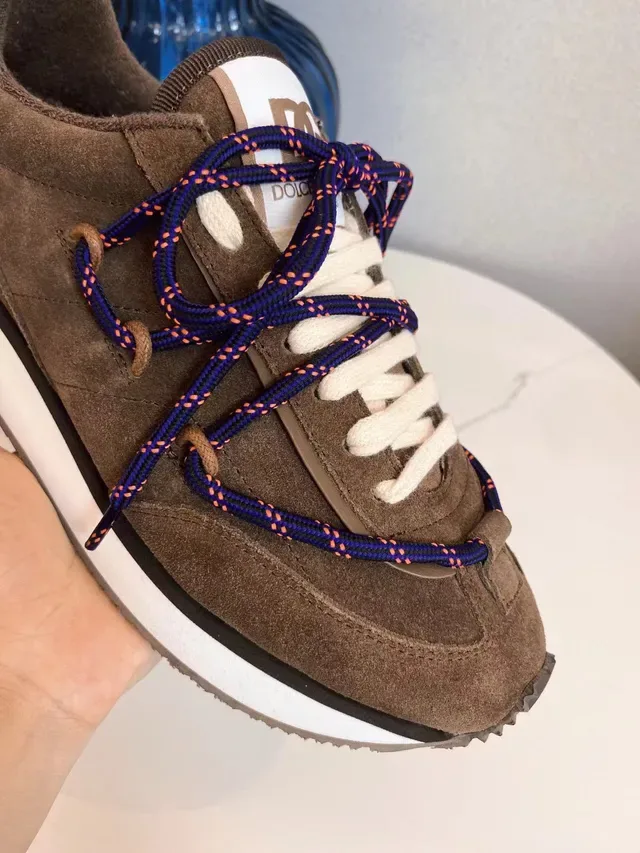 Brown Blue Suede Upper Contrast Rope-Style Laces Sneakers 5