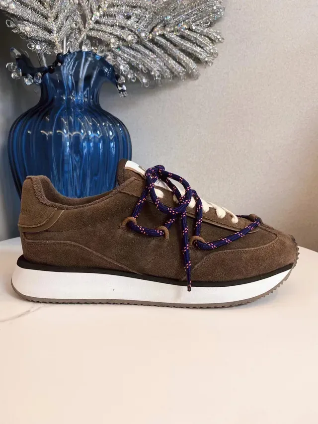 Brown Blue Suede Upper Contrast Rope-Style Laces Sneakers 7