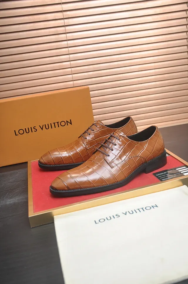 Brown Crocodile-Embossed Cap Toe Oxford Shoes 5