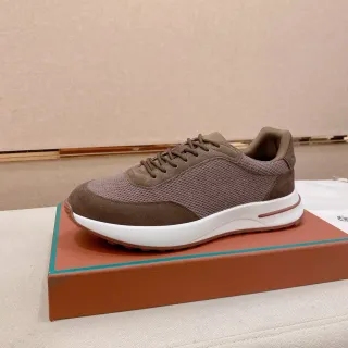 حذاء رياضي بني شبكي و جلد الغزال low top